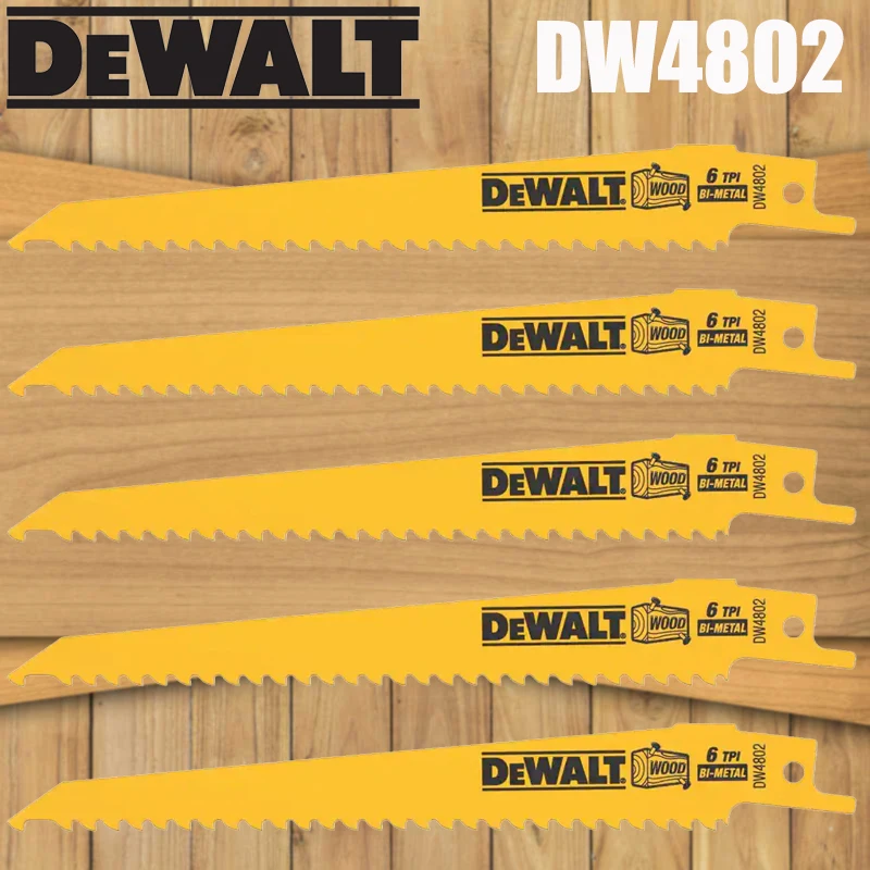 DEWALT DW4802 Reciprocating Saw Blades 5PC Taper Back 6TPI Wood BI-Metal High Hardness Cutting Blades Power Tool Accessories