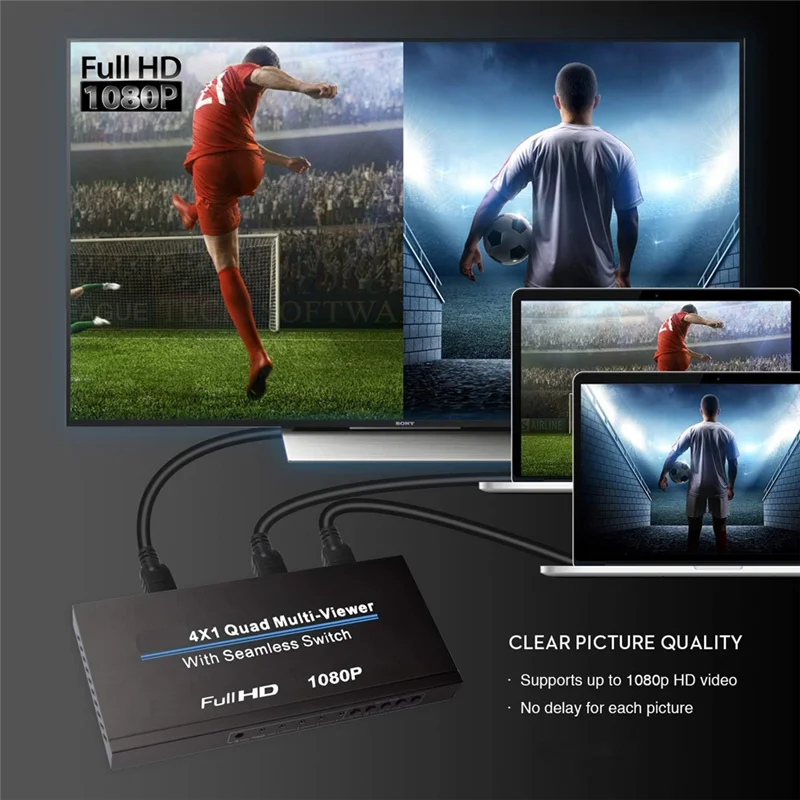 

A13E-4X1 Quad Multiviewer 4 In1 Out Quad Multi-Viewer 1080P 60Hz Audio Video Converter EU Plug