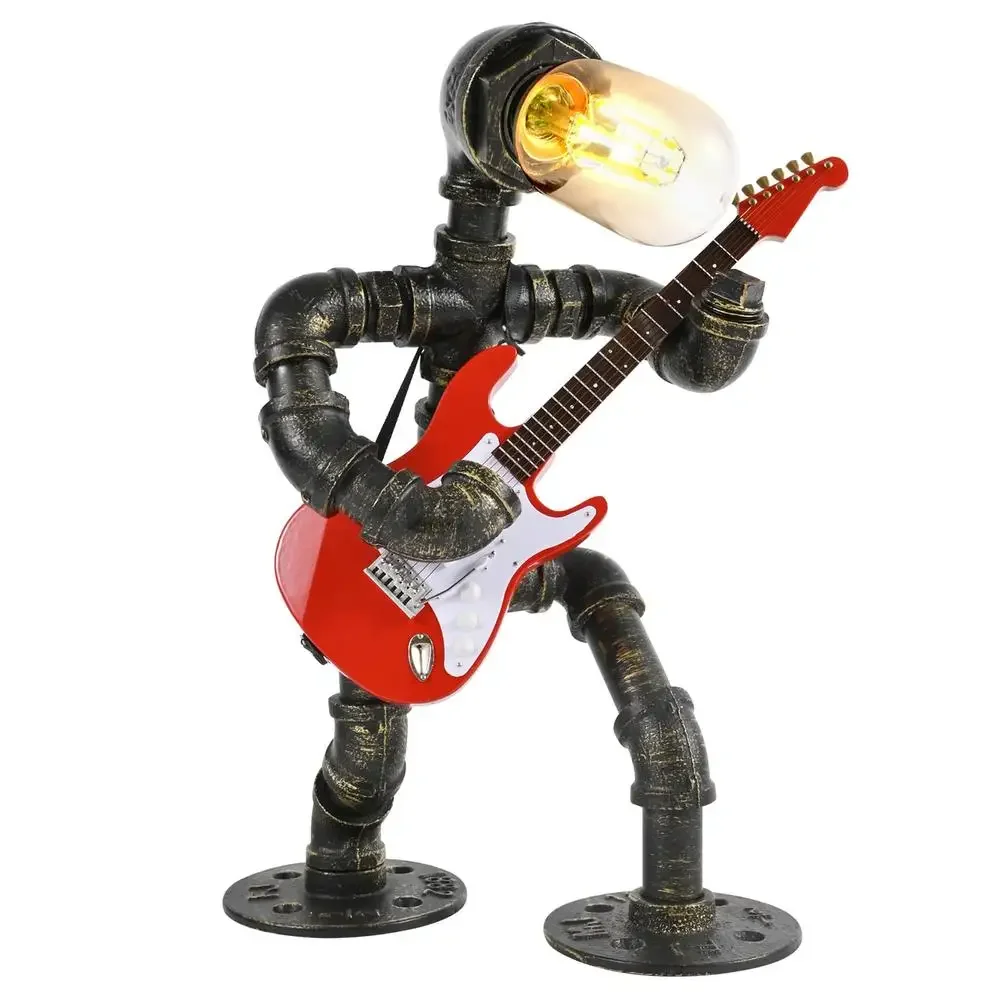 Steampunk Table Lamp Mini Guitar Robot Industrial Decor Lighting Gift Music Lovers Retro Home Office Cafe Restaurant