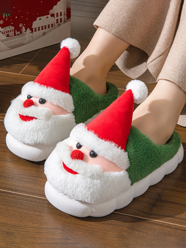 شباشب عيد الميلاد سانتا كلوز أحذية منزلية دافئة سهلة الارتداء شباشب حرارية مسطحة مريحة شباشب زوجين ناعمة لخريف وشتاء