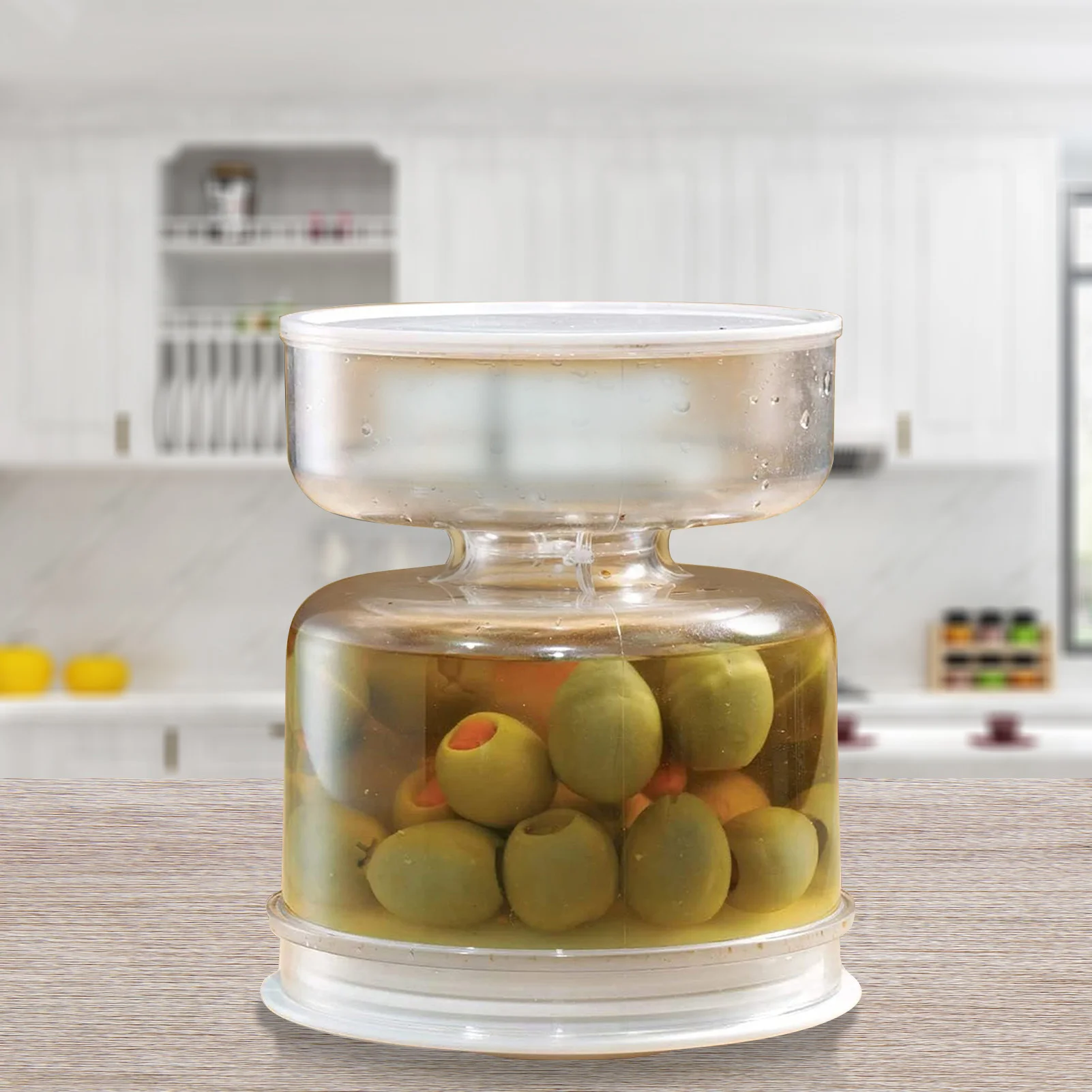 Hourglass Jar Pickle Can Wet and Dry Separator Food Storage Container Kitchen Fermentation Kit with Strainer Flip Airtight Lid