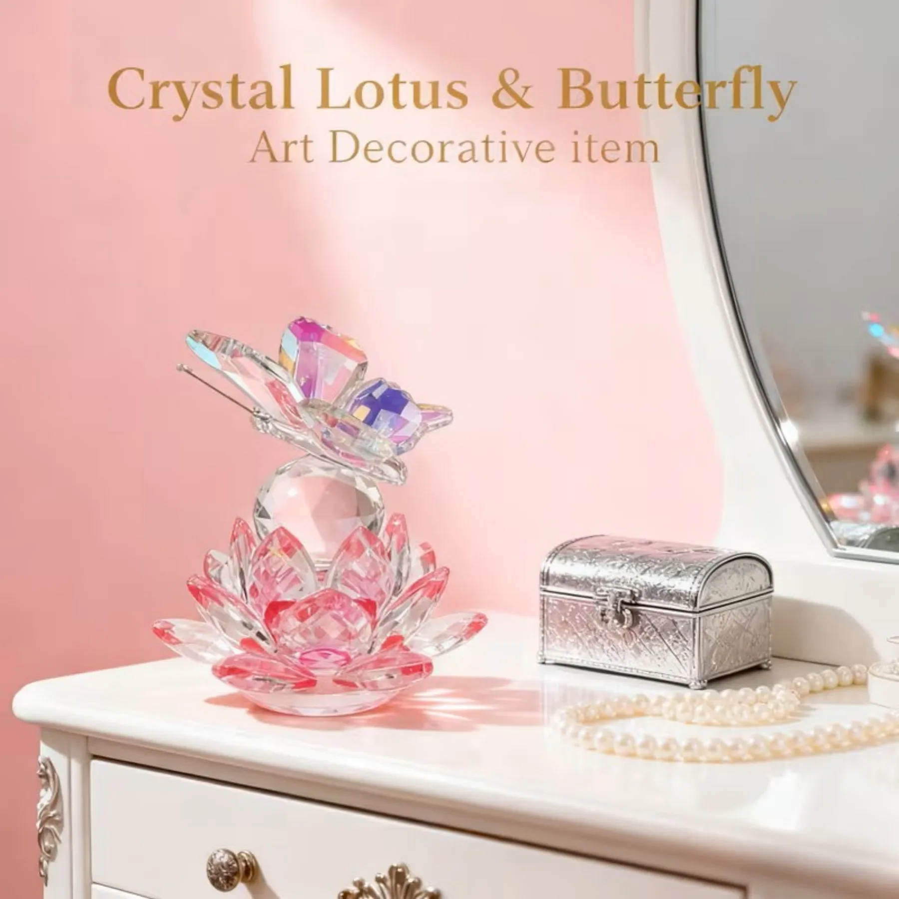 

Crystal Lotus & Butterfly Ornament - Sun Catcher for Window, Desk Decor, Gift for Mom, Anniversary, Thanksgiving, New Year
