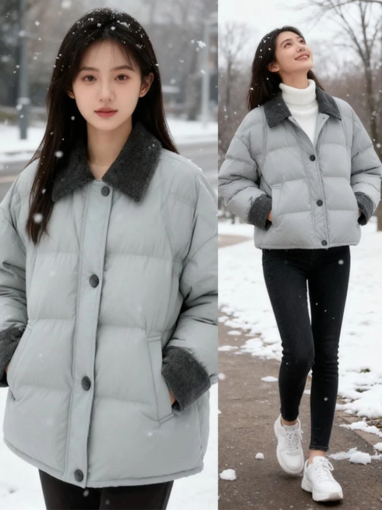 

Зимняя утепленная теплая хлопковая куртка для женщин, повседневное пальто средней длины на молнии с капюшоном, контрастный дизайн, стильный повседневный образ