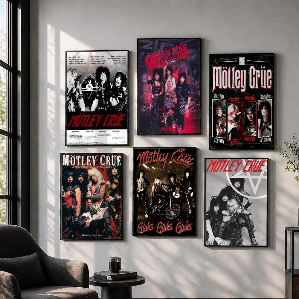 Band M-Motley C-crue Poster Peel And Stick Wall Art Print Aesthetic Home Decor For Bedroom Living Room Hallway Easy Apply