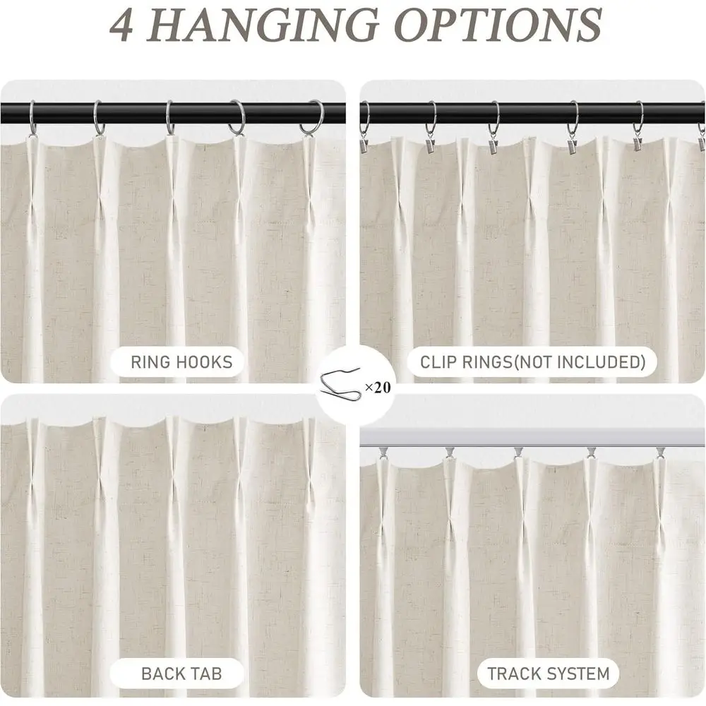 108 Verdunkelungsvorhänge aus Leinen mit zwei Paneelen, 100 % Blockout, Pinch-Plissee, wärmeisoliert, natürliche Raumverdunkelungsvorhänge für Wohnzimmer