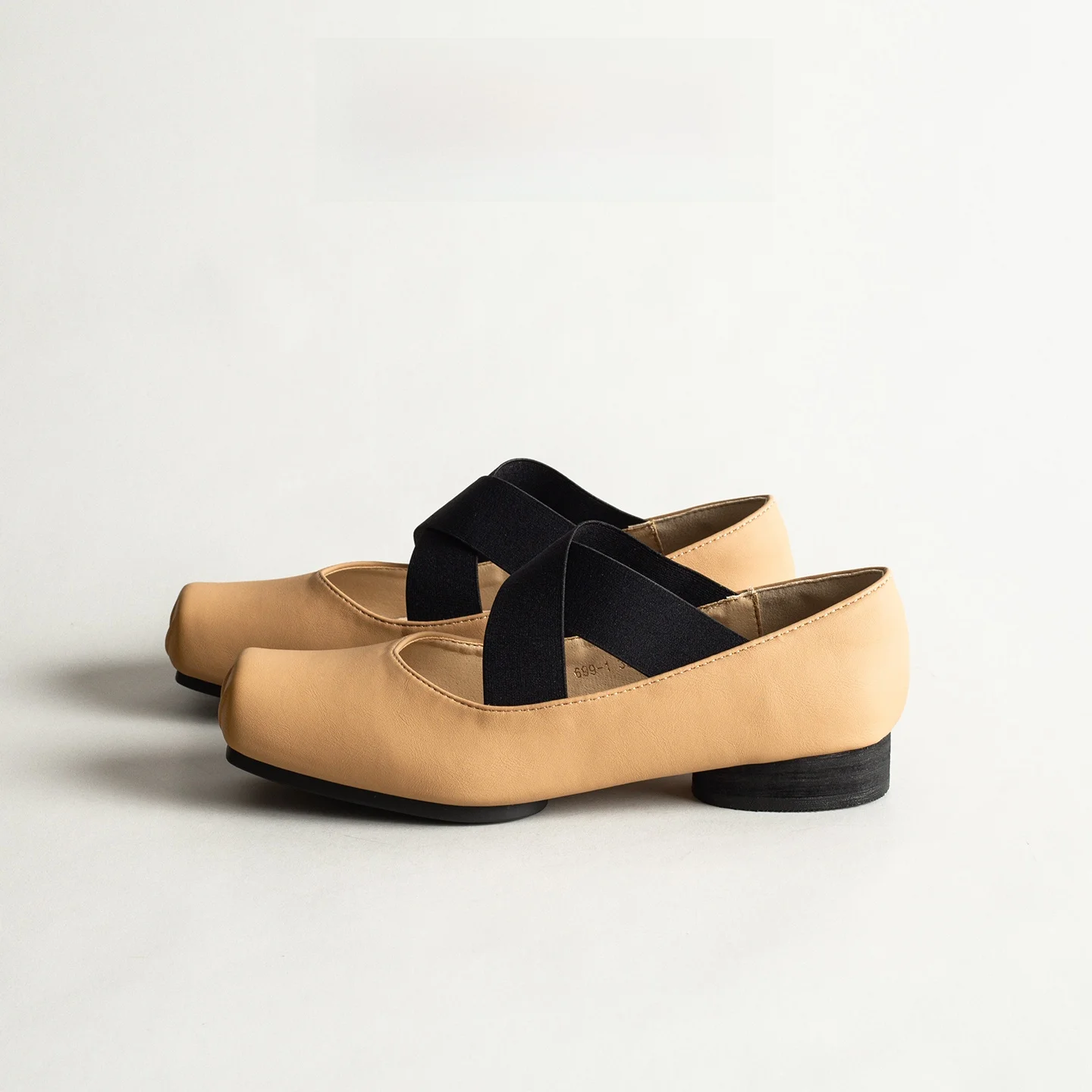 

Real Leather Square Head Pig Nose Women's Shoes Ballet Flats Mary Janes Cross Buckle High Chunky Heel UMAW Retro Fashion