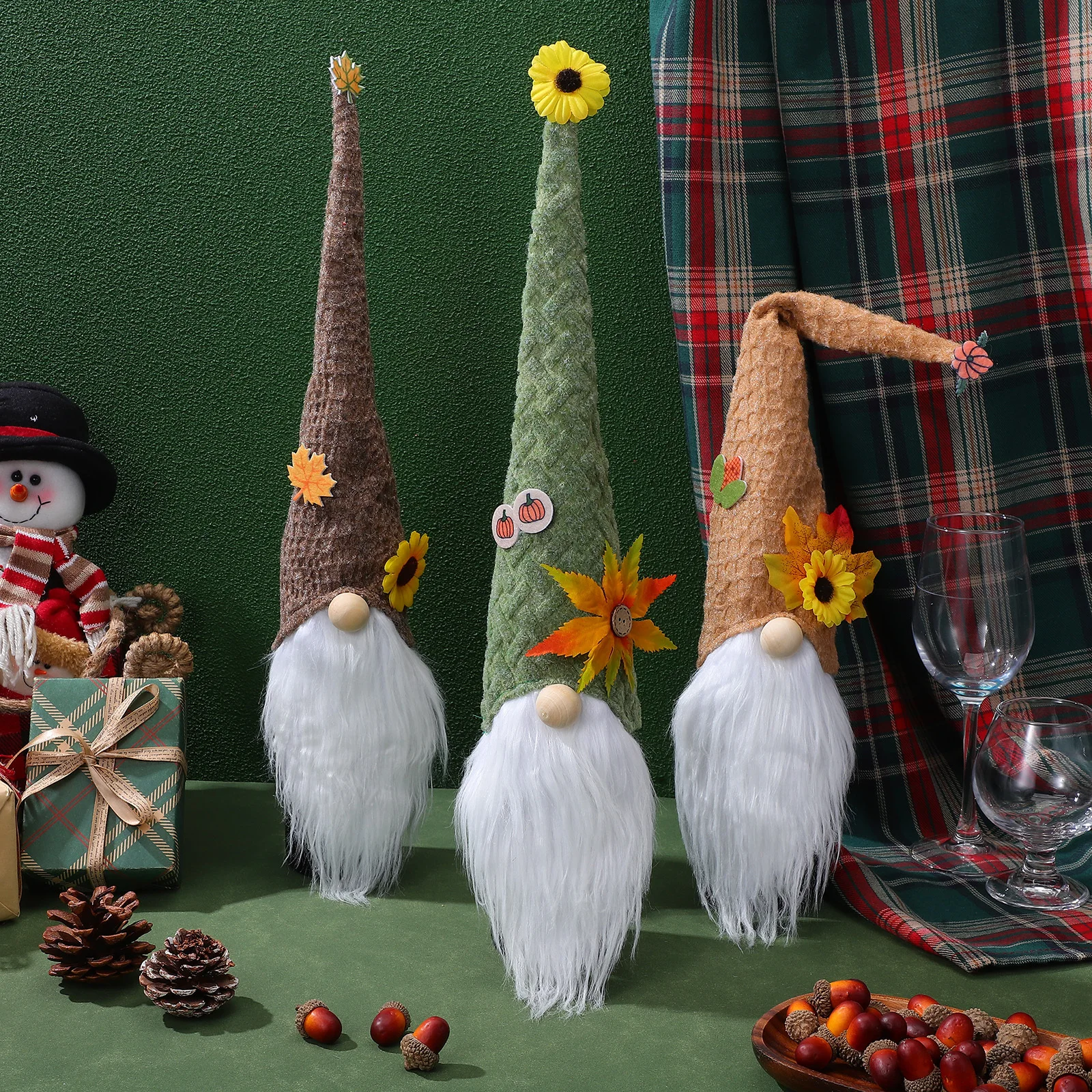 

3Pcs Wine Bottle Covers Thanksgiving Decorative Gnome Style Fall Wine Sleeve Holiday Dinner Accessory Decorative Autumn Decor
