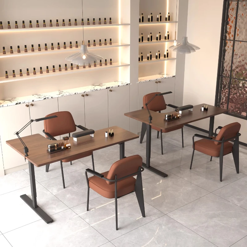 Oficce Wooden Brown Nail Table Modern No Expensive Luxury Beauty Nail Desk Salon Workstation Mesa Para Manicurista Furniture