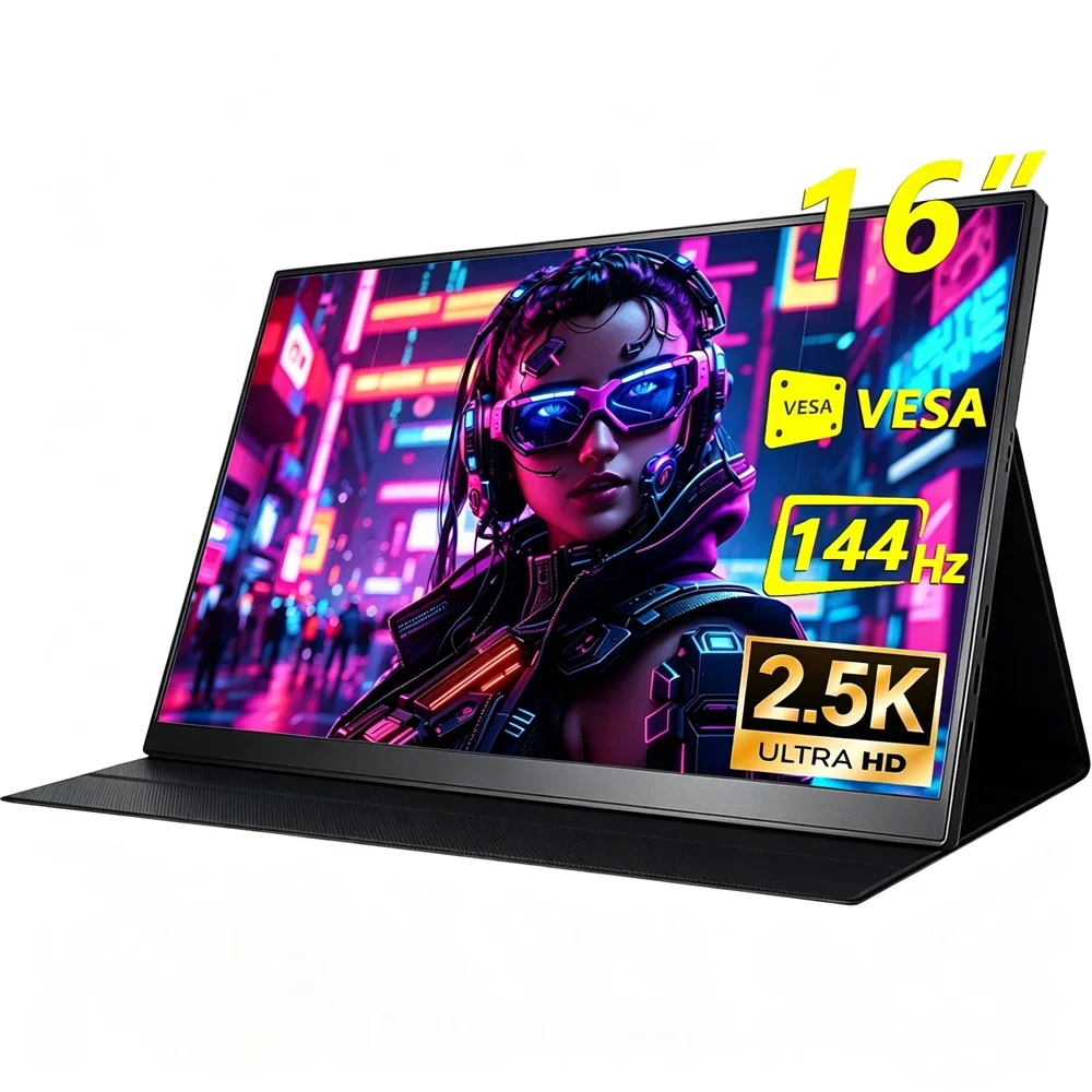 Monitor Portátil de 16 Pulgadas, 2.5K, 144hz, 2560*1600, 16:10, 100% sRGB, Pantalla de Viaje para Juegos, Compatible con Laptop, Switch, PS4, PS5, Xbox