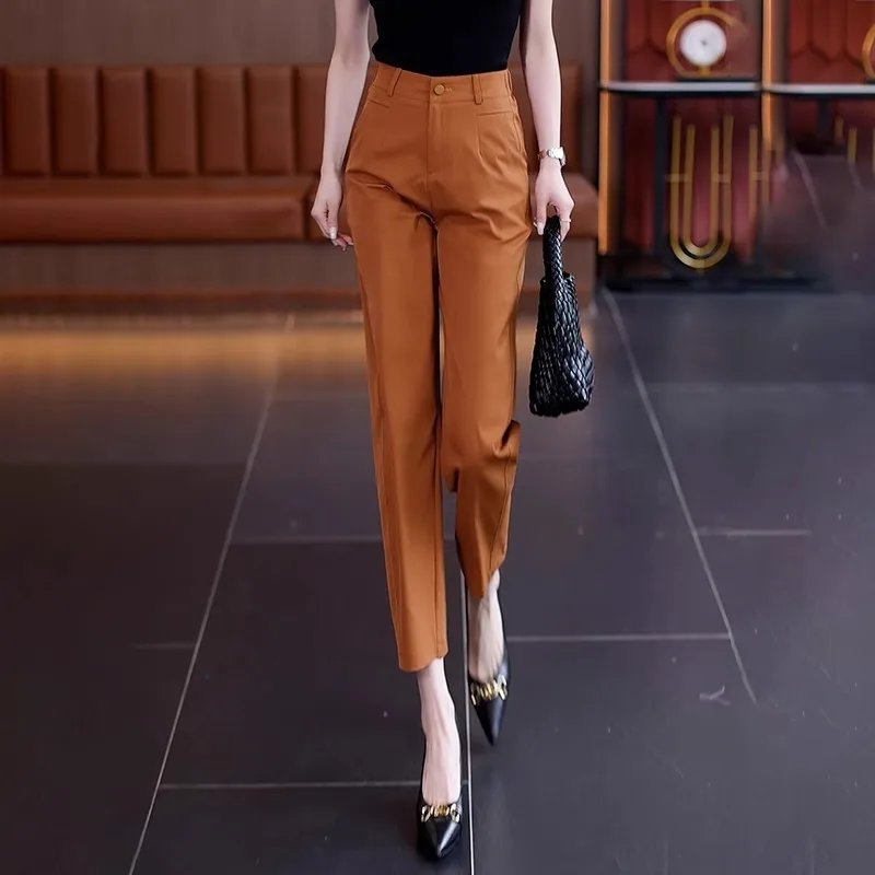 

Orange Harem Pants for Women, Spring and Autumn Loose Fit, Petite Straight-Leg Suit Pants, Nine-Point Pants