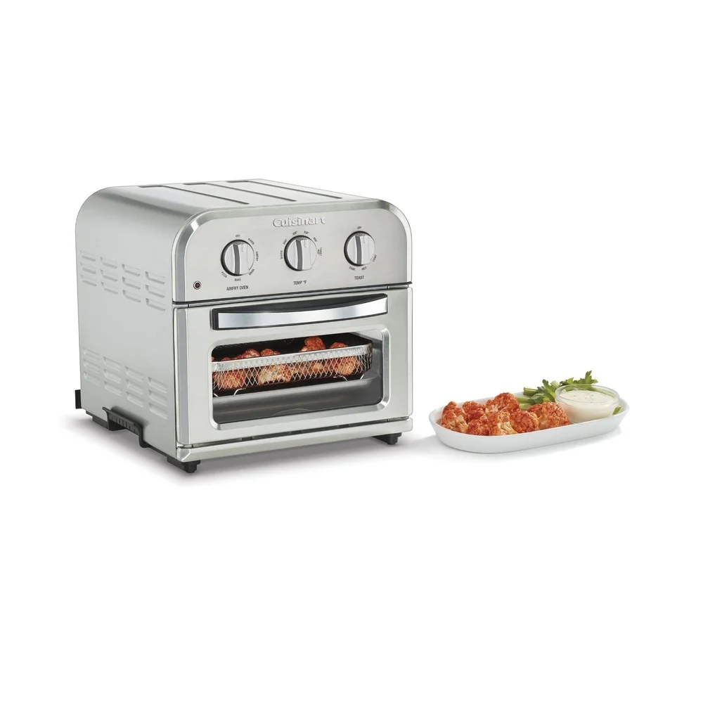 Compact Air Fryer Toaster Oven Stainless Steel 6 Cooking Functions Adjustable Temperature 450°F Includes Accessories Quiet