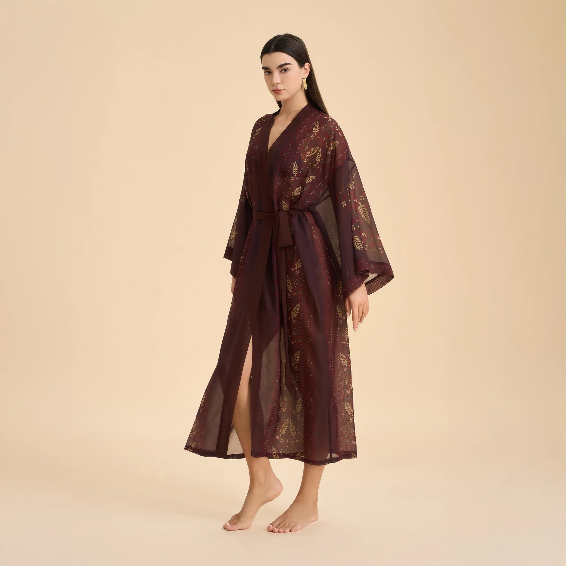 Comfortable Long Satin Chiffon Nightgown for Women, Loose-Fitting Printed Bridesmaid Pajamas and Loungewear Robe