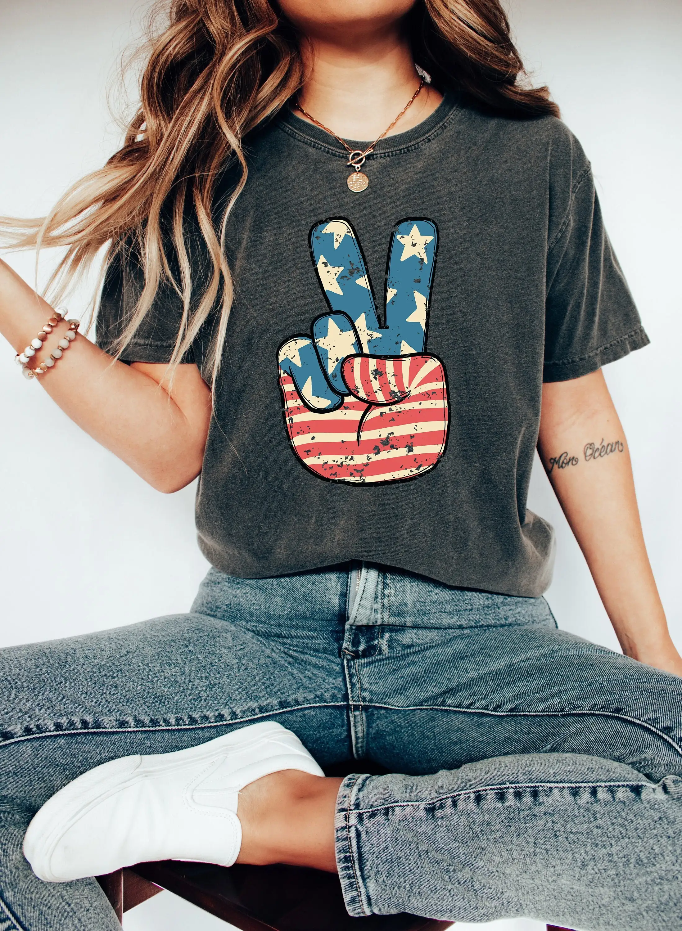 Retro America Usa Shirt 4Th Of July Tee Funny Fourth Womens T Patriotic Independence Merica Peace