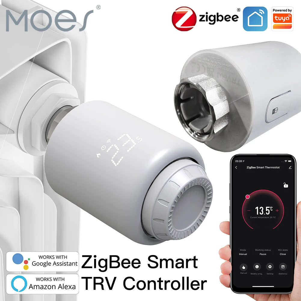 

Moes Tuya ZigBee Thermostatic Radiator Valve Wireless Remote Heating Temperature Controller Alexa Voice Control Work Smart Life