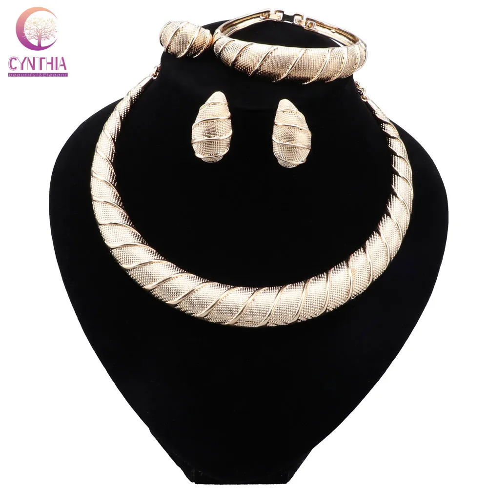 CYNTHIA Dubai Gold Color Jewelry Sets For Women Brazilian Original Fashion Trend Necklace Earrings Ring Wedding Banquet Jewelry