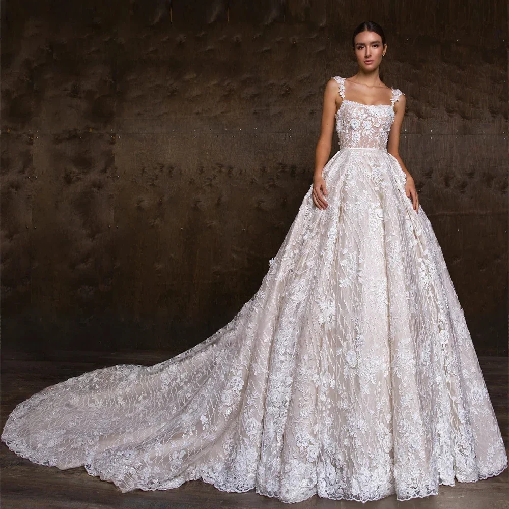 

Customized Romantic Bride Robe Lace Appliques Bridal Gown 2025 Graceful A-line Long Wedding Dress Robe De Mariée