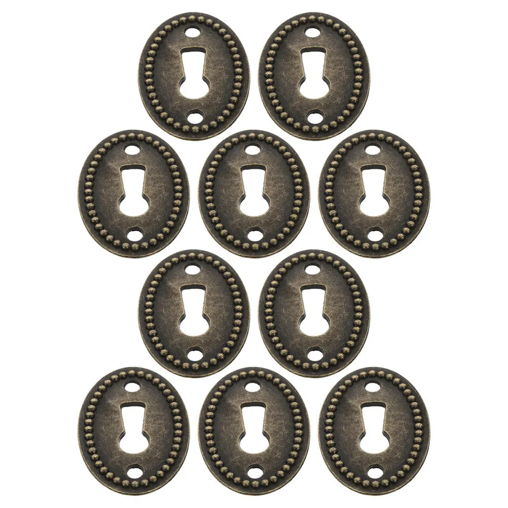 

10pcs Oval Plated Keyhole Cover Insert Vintage Decorative Plate For Cabinet Furniture Wooden Box Dresser Drawer