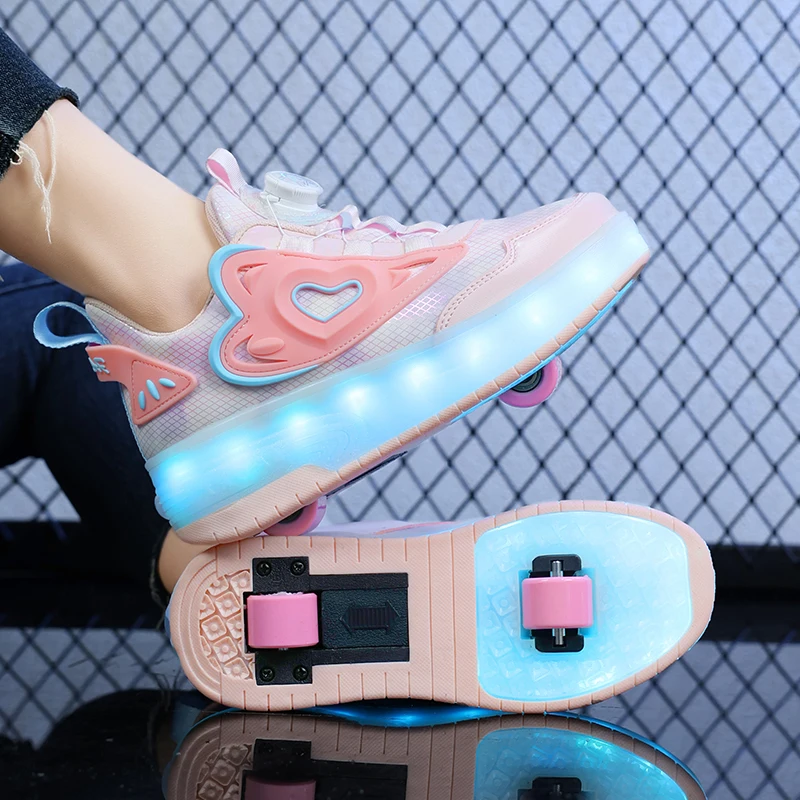 Roller Skate Shoes For Kid Fashion Casual Sport 2 Wheels Sneaker Girls Birthday Toy Gift Boot Child Outdoor Light Up Footwear
