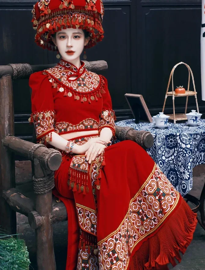 Chinese  Hmongb Women's Performance Dance Costume Set