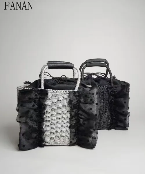 

Женские сумки в японском стиле, милые сумки в горошек, кружевная тканая сумка с рюшами, модная милая модная сумка с ручкой сверху для женщин