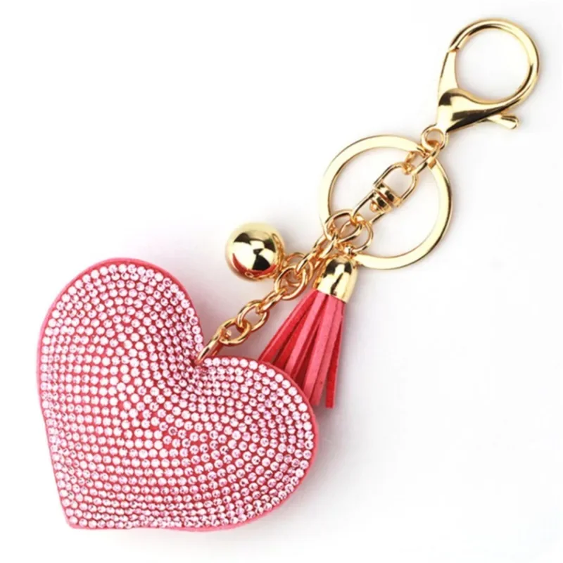 Luxury Brand Heart Shape Crystal Keychain Pendant for Women Bag and Car with Metal Keyring Key Accessories