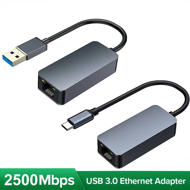 Adaptateur Ethernet USB 3.0, 2500Mbps, USB Type C, RJ45, Carte Réseau pour Ordinateur Portable, Xiaomi Mi Box, Switch, airies PC, Accessoires PC