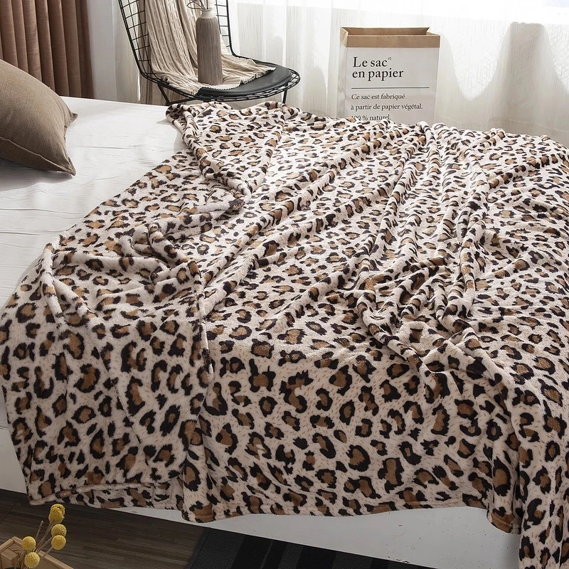 Leopard Printed Soft Fluffy Flannel Blankets For Beds Coral Fleece Mink Throw Single Double Bed Bedspread Winter Warm Blankets