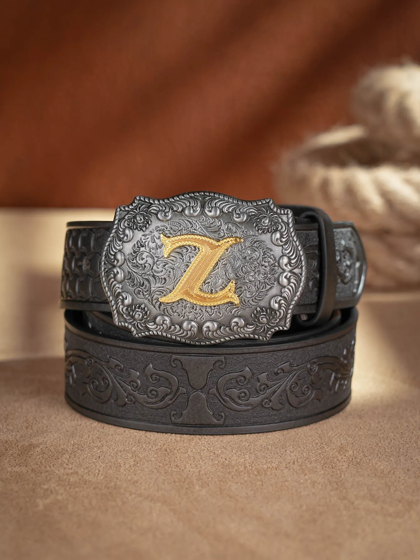 Western Cowboy PU-Ledergürtel – Herren-Hüftgurt, Stier-Dekoration, Blumenmuster, graviert für Jeans – Detail 33