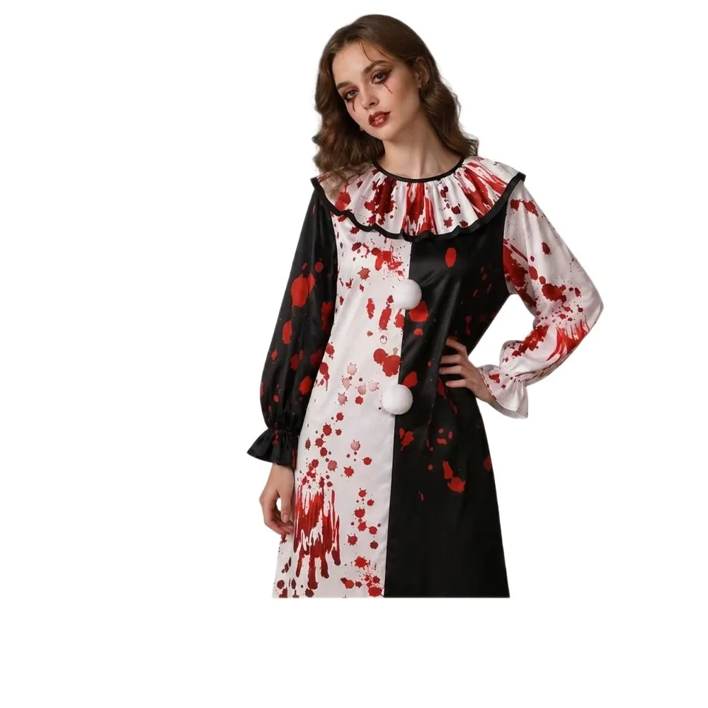Bloodstain Terrifier Clown Cosplay Costume Jumpsuit Dress for Men Women Halloween Horror Party Role Play Outfit Christmas Dress view 5