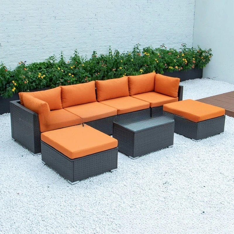 

Outdoor Furniture Terrace Swimming Pool Waterproof Table and Chair Corner Armless PE Rattan Chair Sofa Coffee Table Combination