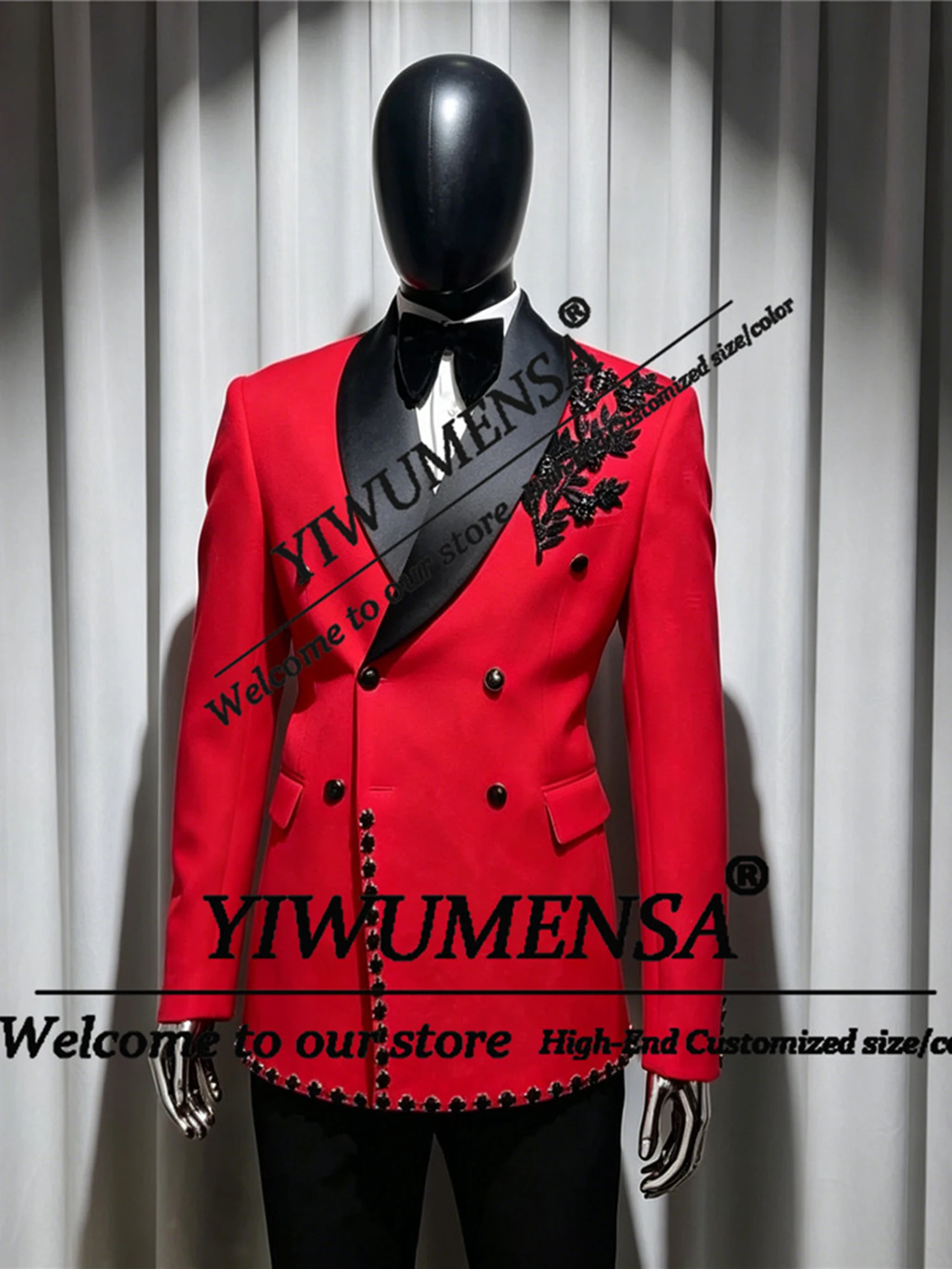

Luxury Diamond Beaded Suit Men For Wedding Black Satin Label Prom Blazer Pants 2 Piece Sets Man Business Party Tuxedos Slim Fit