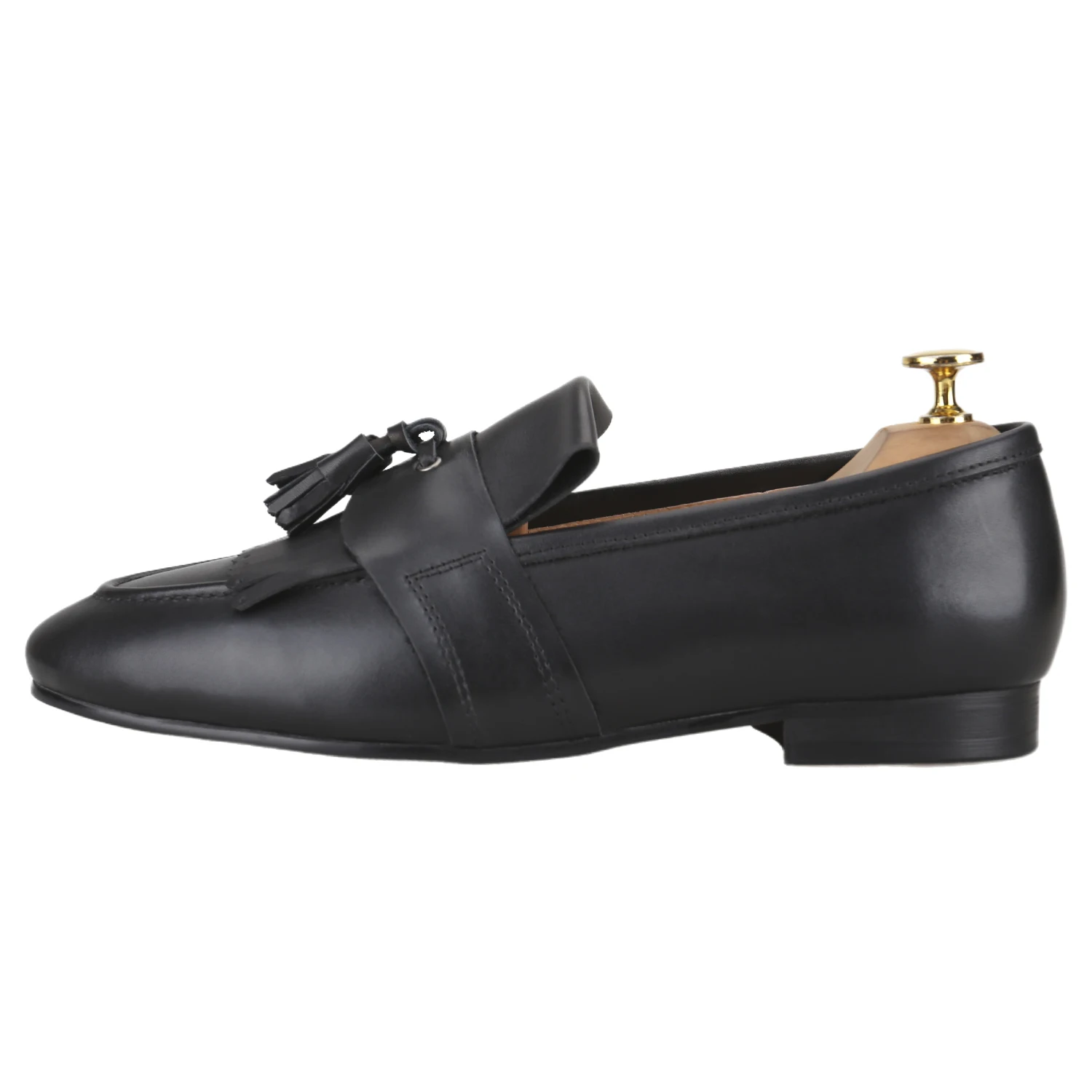 Piergitar Black Finest Calfskin With Handmade Tassels Slip-On Loafers Classic Model Men's Dress Shoes For Party And Wedding Wear