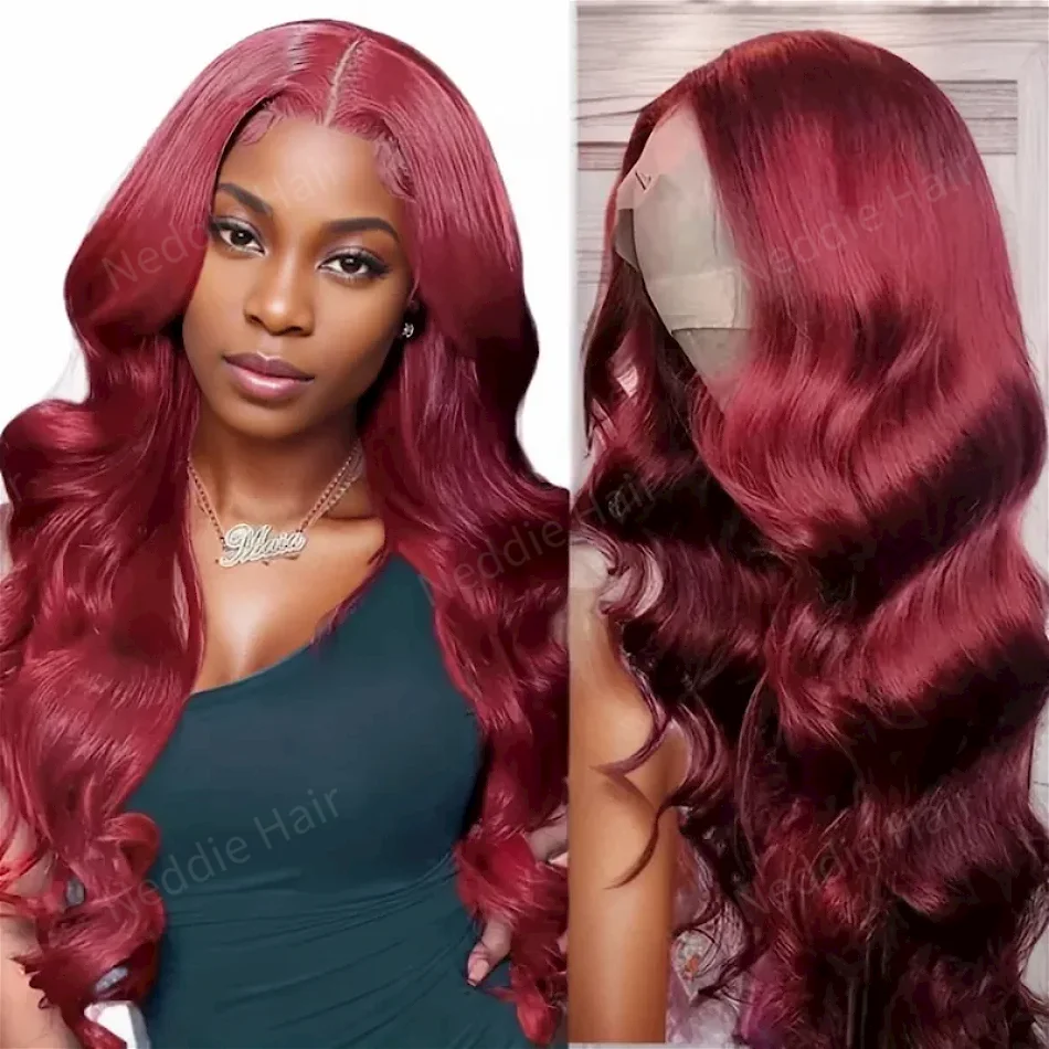 

99J Burgundy 13x6 Hd Body Wave Human Hair Lace Frontal Wigs For Women 30 40 Inch Brazilian Remy Choice Wavy Cheap Wig