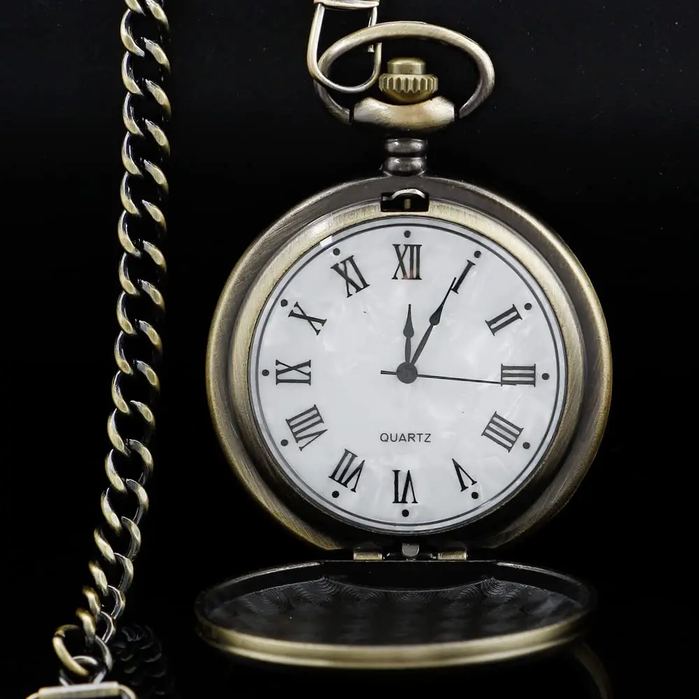 Bronze Vintage Pocket Watch with Chain Smooth Steel Roman Numerals Men's Pocket Watches Pendant