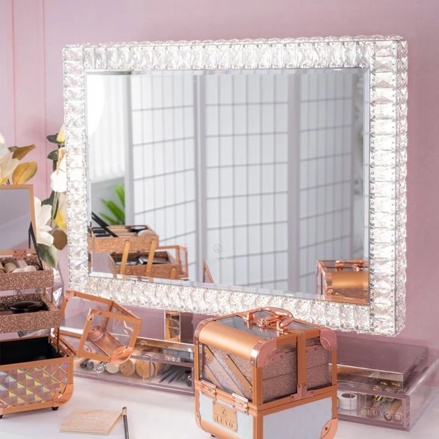 Shine Modern LED Dressing Mirror Rectangle Oval Crystal with Touch Sensor Switch Illuminated Feature for Bedroom