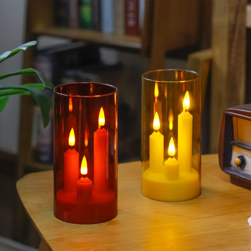 عديمة اللهب 3 في 1 LED تفتق الشموع مع 15 سنتيمتر عاكس الضوء بطارية تعمل الخفقان نافذة كهربائية الشموع لعيد الميلاد الزفاف