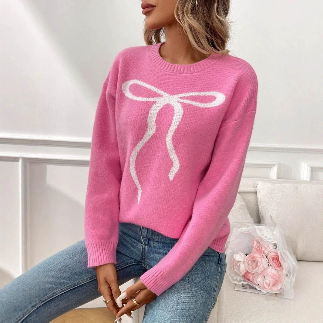 

Women's clothing can be Lulu style retro casual elegant fashion luxurious versatile butterfly knot jacquard sweater tops
