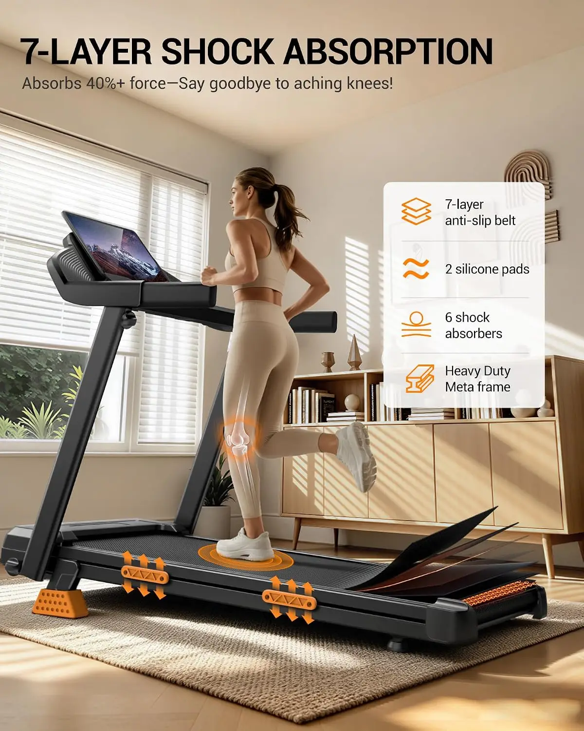 16% Incline Treadmills for Home with 3 LED Displays 400LBS Capacity Foldable Walking Pad Treadmill with Low Noise 3.0HP Motor