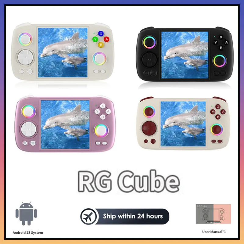 ANBERNIC RG Cube Retro Handheld Game Console 64bit Android 13 Unisoc T820 3.95 Inch IPS Screen Hall Joystick RGB lighting effect