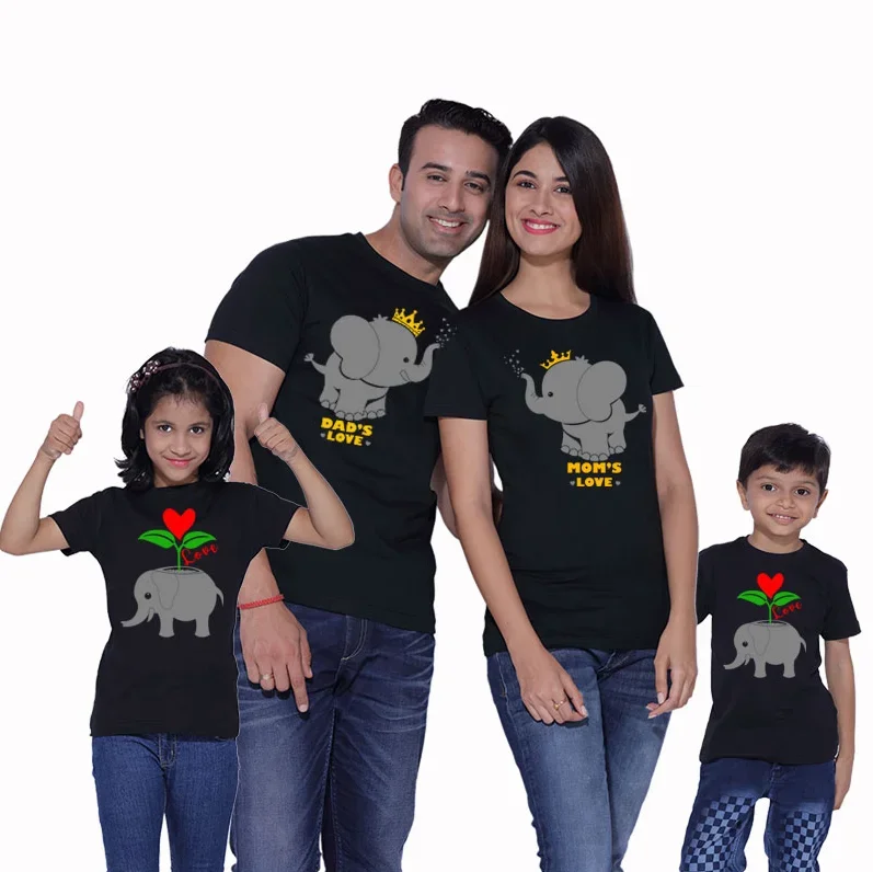 

Elephant Love Family Matching Outfits Mom and Dad and Children T-shirt