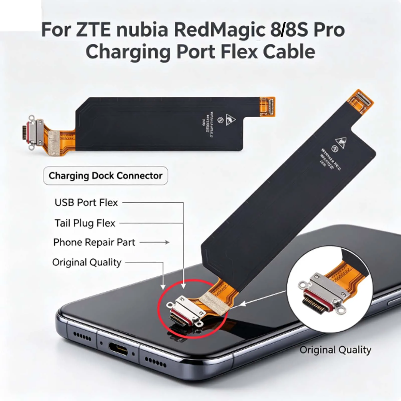 For ZTE nubia RedMagic 8 NX729J / 8S Pro Charging Port Flex Cable