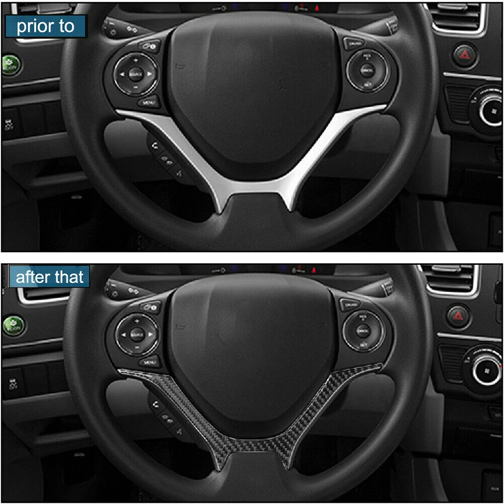 1pc Car Steering Wheel Panel Cover Trim Decorative Sticker Carbon Fiber Black Fits For Honda For Civic Coupe 2013 2014 2015