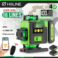 HGLINE 4D Livello Laser 16 Linee Macchina di Livello Girevole Ricaricabile 360 Strumento di Livellamento Automatico Verde Con Telecomando APP