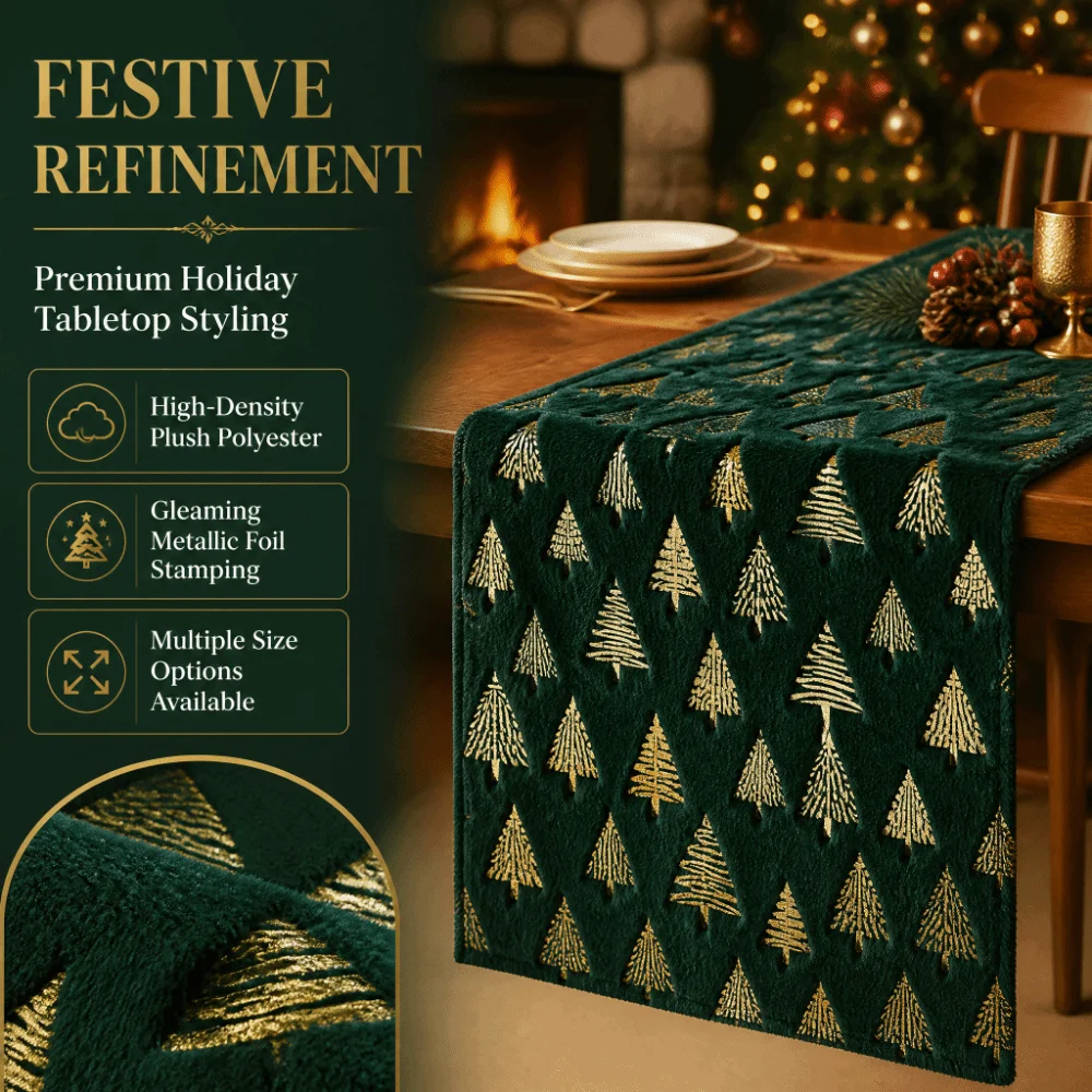Embroidered Christmas Table Runner Long Strip Christmas Tree Pattern Table Flag Thickened Soft Antlers Printed Tablecloth