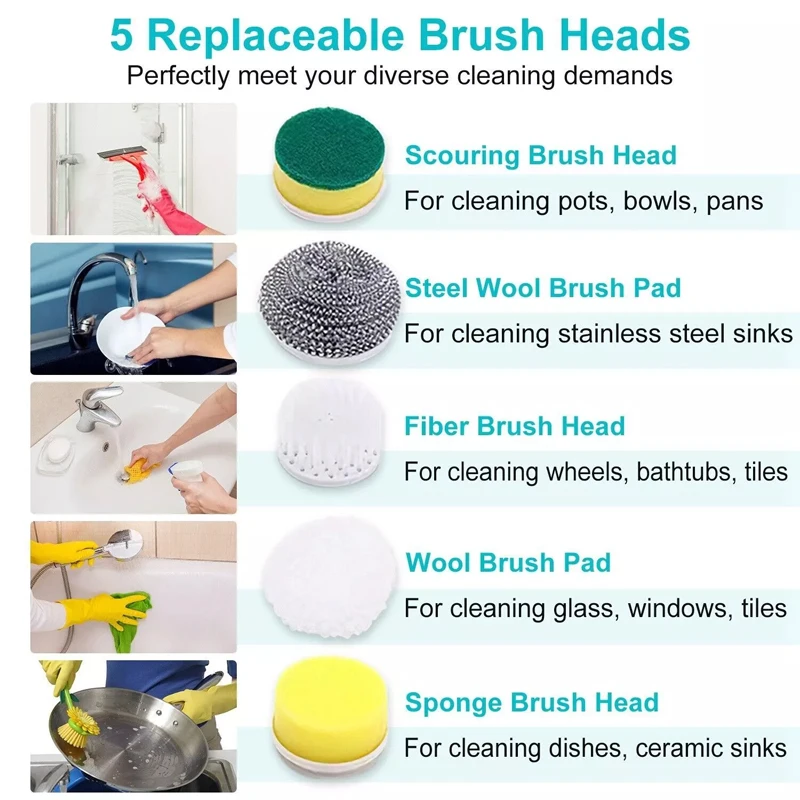 Electric Cleaning Brush Head Bathroom Wash Brush Multifunctional Kitchen Cleaning Tool for Adapter Replaceable Brush Head Tool