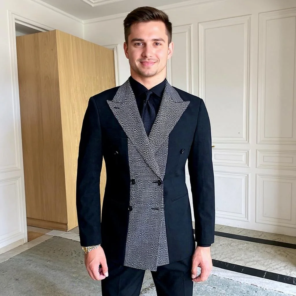 Color-block Double Breasted Suits for Men Wedding 2 Pieces Set Jacket with Pants Custom Made Groom Tuxedo Male Fashion Suit