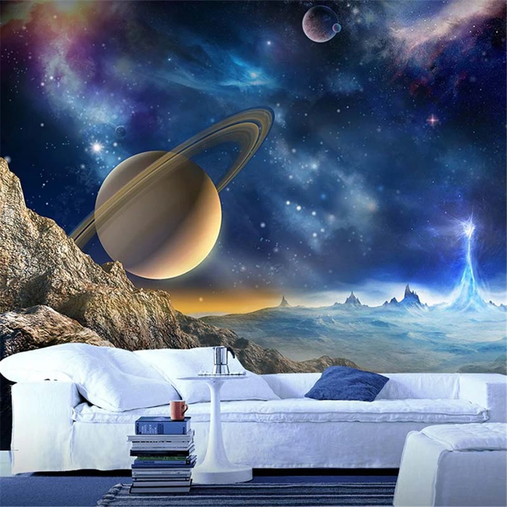 Customizable Starry Sky Theme KTV Bar Wall Murals Space Moon Art Wallpaper for Bedroom Children's Room Decor