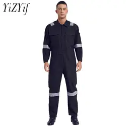 Adult Mens Womens 100% Cotton Work Overalls Reflective Strips One-piece Jumpsuit Dustproof Dungarees Coveralls for Workshop