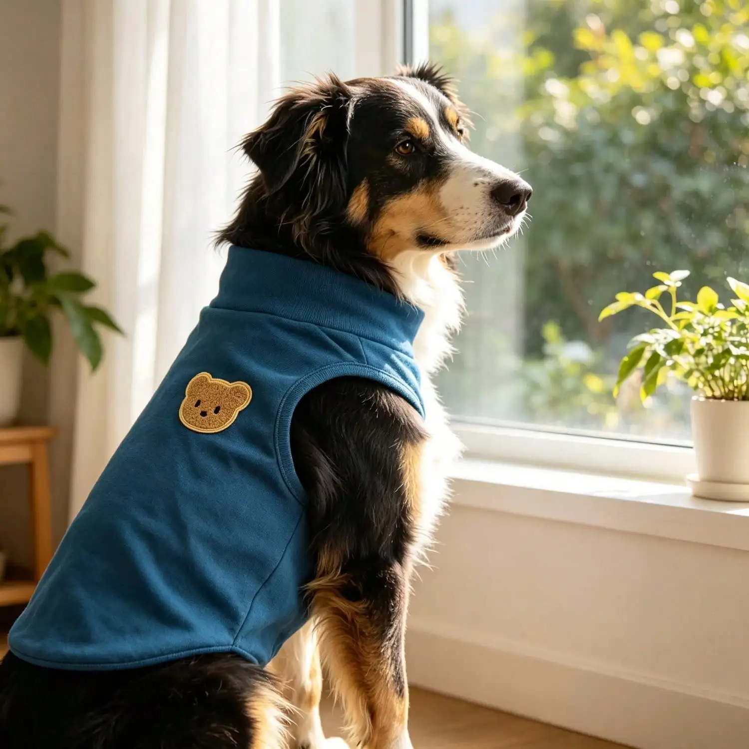 Ärmelloses Rollkragen-Hundeweste für große Hunde, weiche Strickkleidung für Haustiere mit niedlichem Bären-Applikationsaufnäher, warmes Hausoutfit – Detail 32