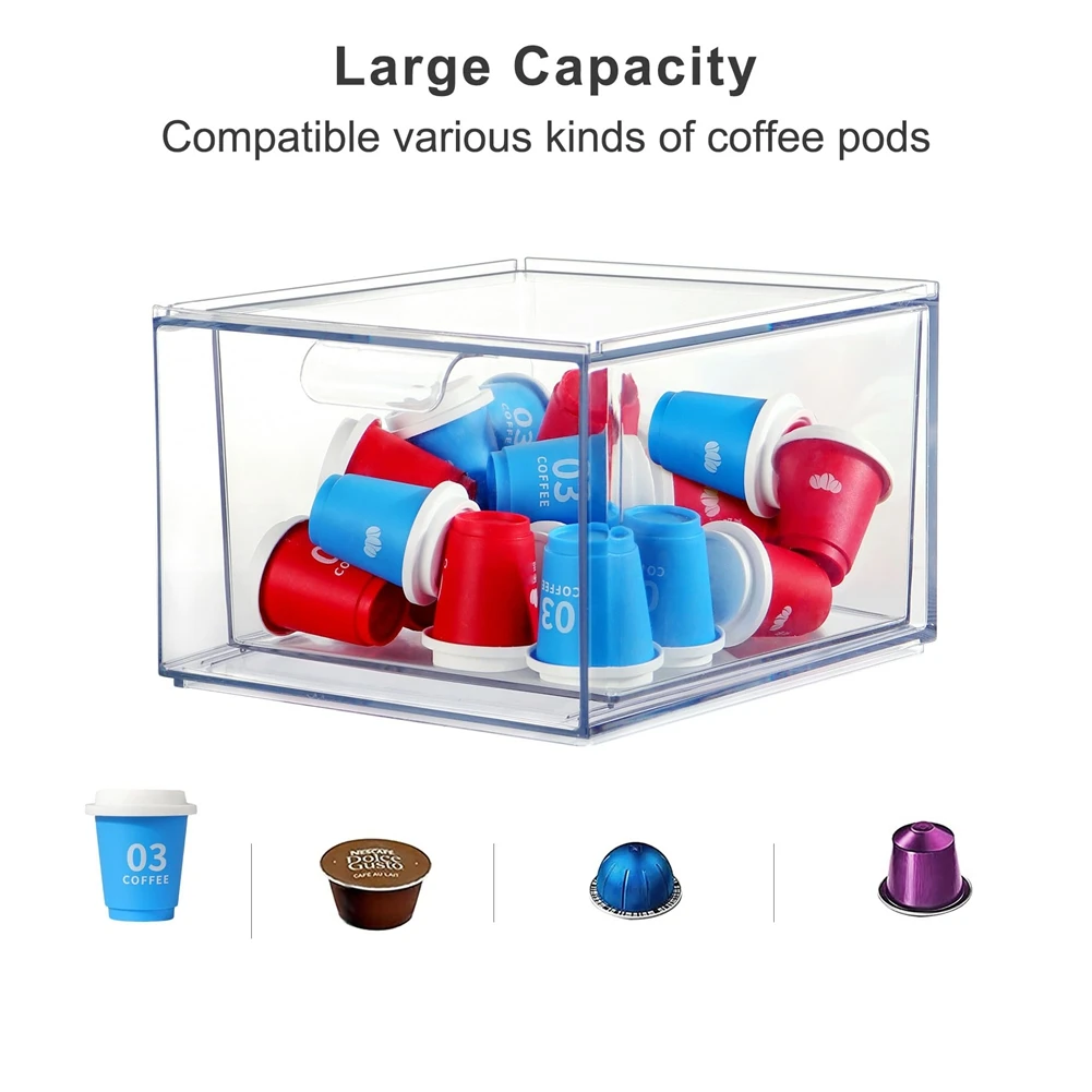 

2PCS K Cup Organizer Coffee Pod Storage Container Stackable Drawers For Creamer Suger Coffee Bar Organizer Limited Time Offer
